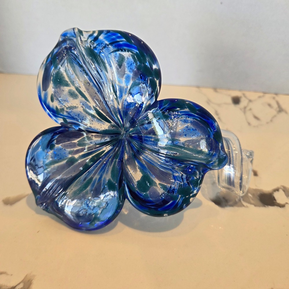 Art Glass Flower Sculpture Blue Green Floral Decor Accent Home Decor‎